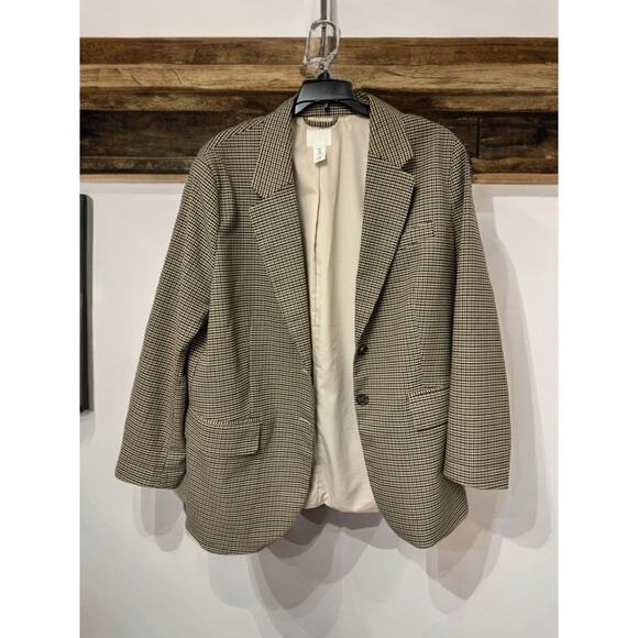 H&M Houndstooth Oversized Blazer Women’s Sz M Tan Green Preppy Office Horse Girl - Picture 3 of 10